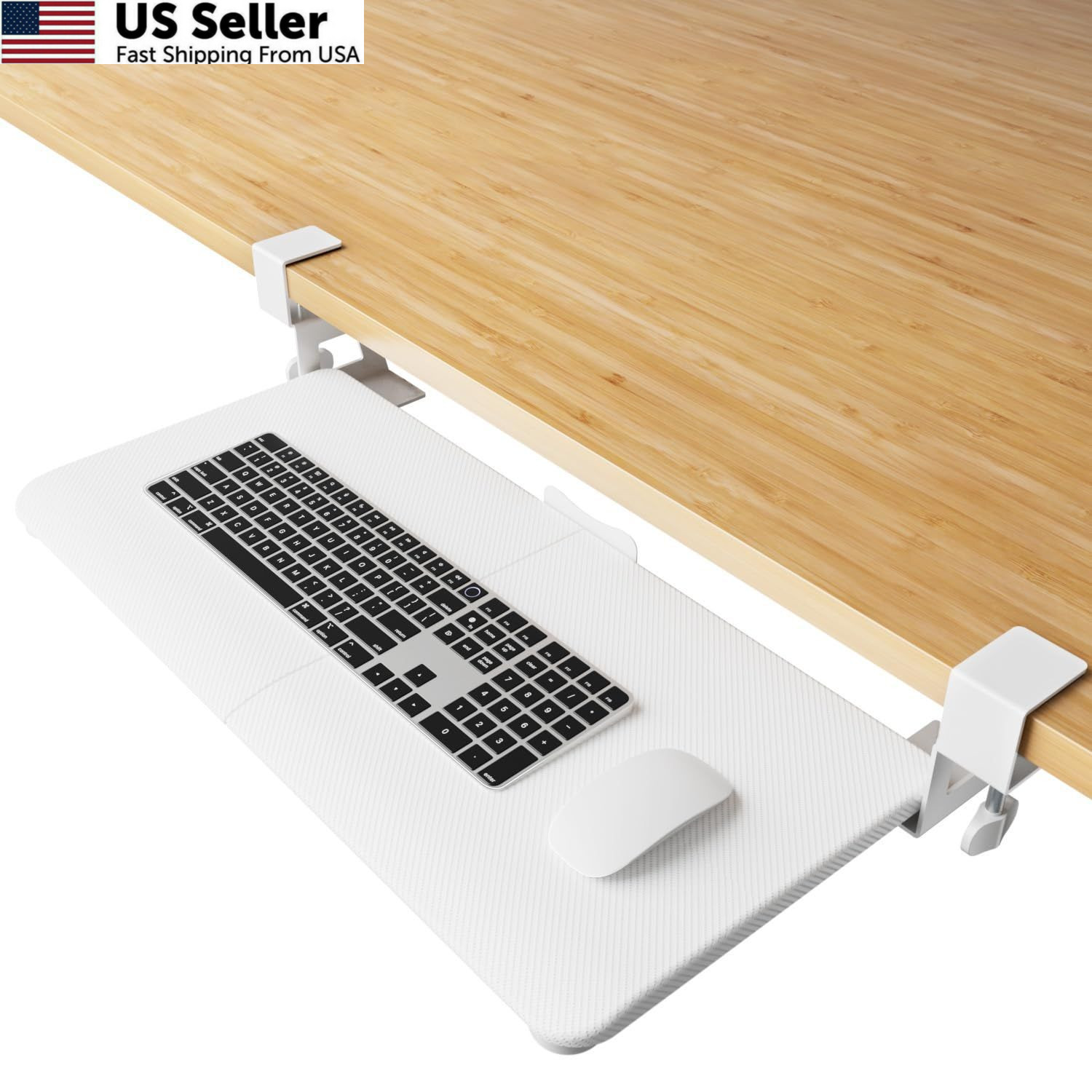 NearHub Large Keyboard Tray Under Desk Slide Out with Extra Sturdy C White