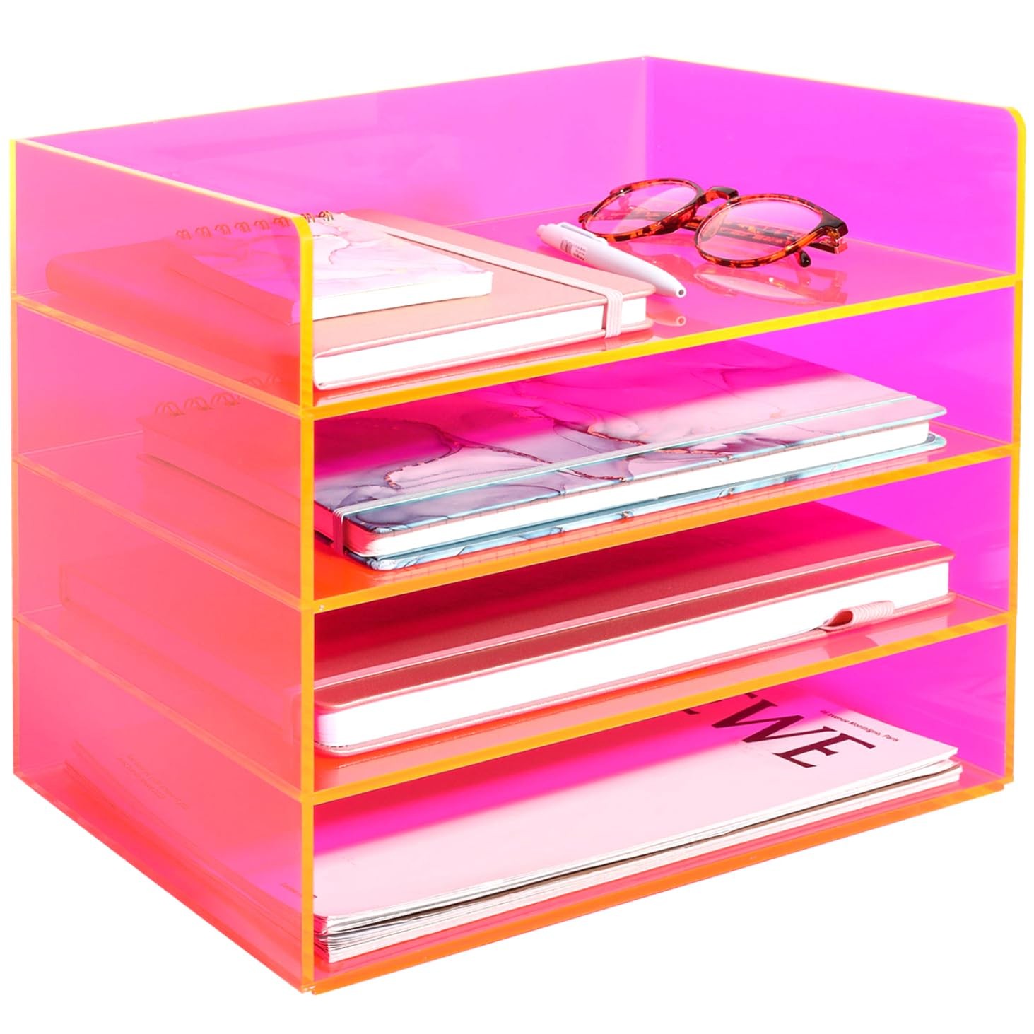 Acrylic File Organizer for Desk 4 Tiered Stackable Letter Tray Office Storage…
