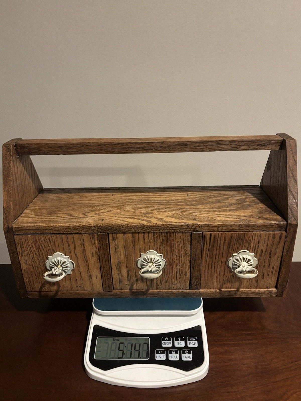 3 Drawer Wooden Desk Organizer Vintage Style Rustic Wood Desktop Cubby Handled