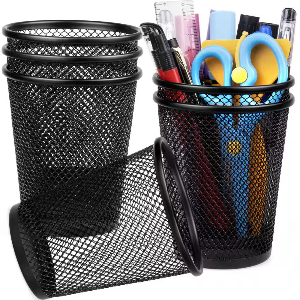 6-Pack round Metal Mesh Pencil Holder with Smooth Edges for Desk Organization, 4