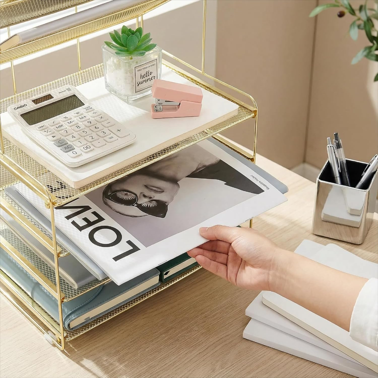 6 Tier Desk Organizer Letter Tray Desktop File Organizer Gold