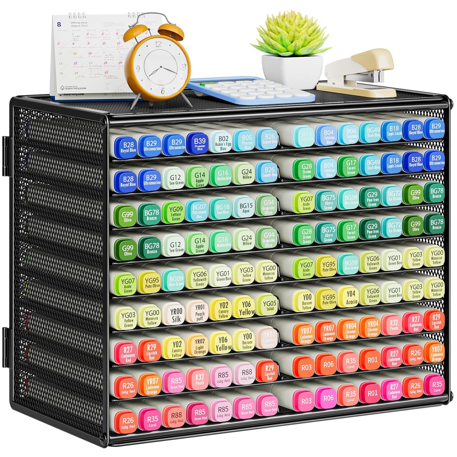 Marbrasse 9 Tier Metal Mesh Marker Organizer, Large Capacity Desk Storage Rack H