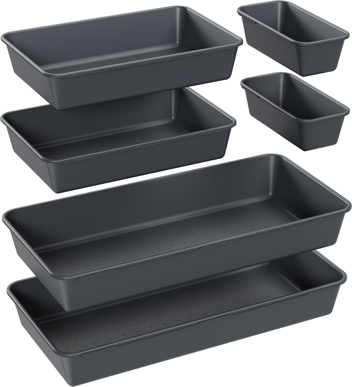 6 PCS Large Drawer Organizer, 3 Sizes Plastic Versatile 2XXL+2XL+2L, Gray