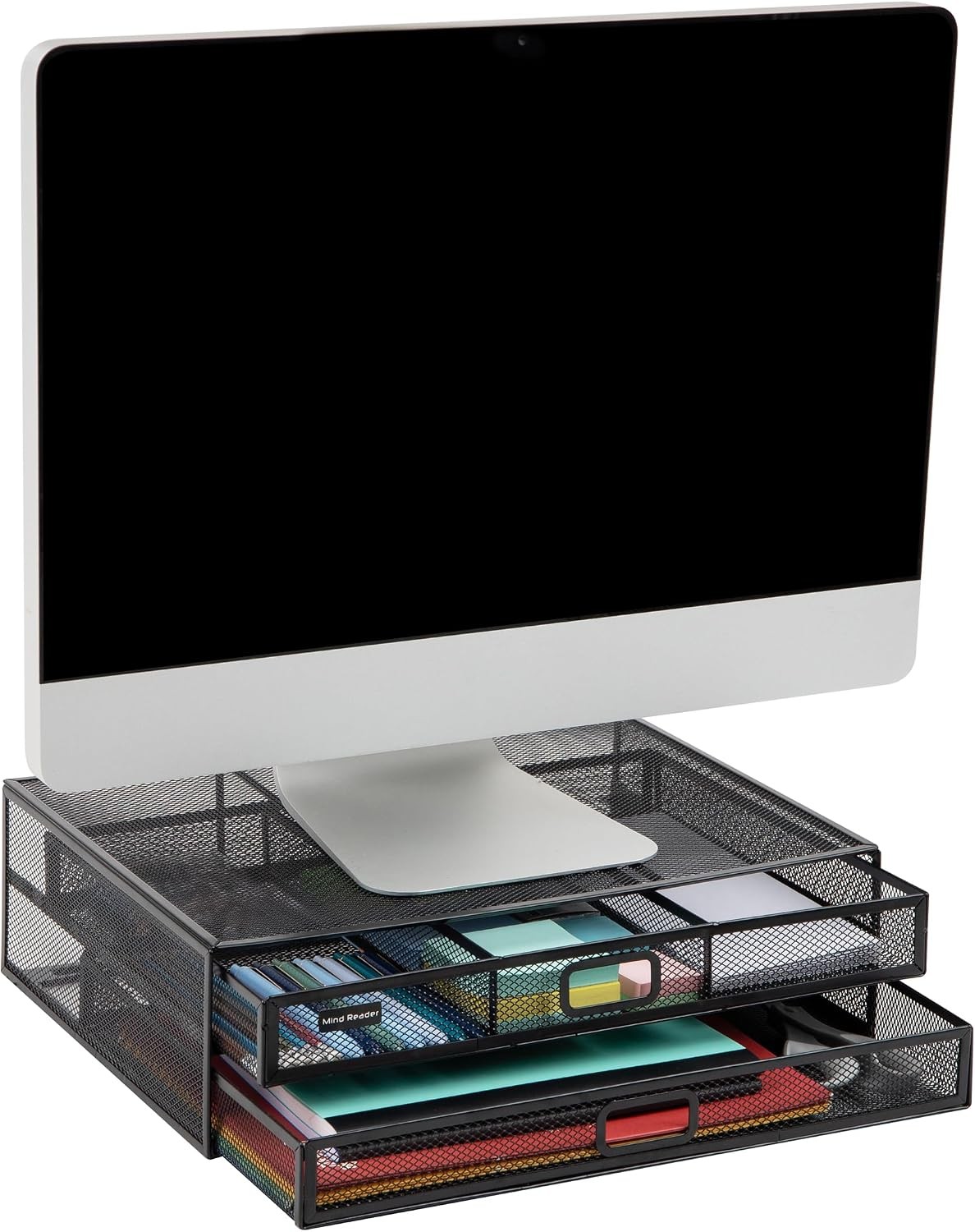 Mind Reader 2 Drawer 2 Tier Mesh Monitor Stand Black 15.75″L x 12″W x 4.5″H