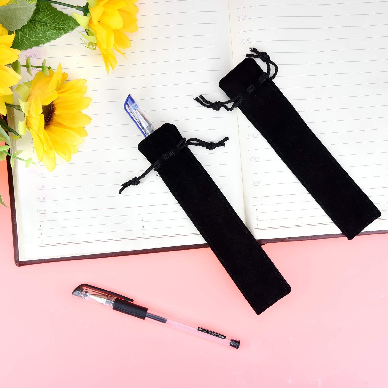 100Pcs Velvet Pen Pouch Drawstring Pen Bag Single Pen Sleeve for Business Office