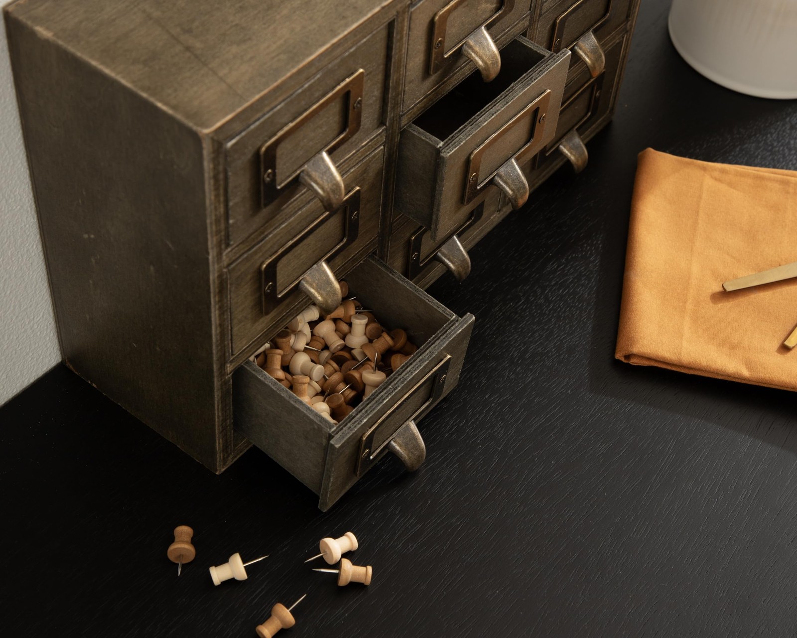 Apothecary Wood Desk Drawer Set, 9 Drawers, Rustic Brown
