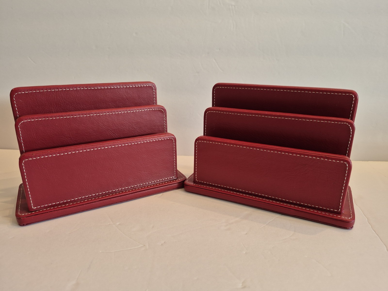 Pair of Red Faux Leather Letter Holder Mail Sorter Post Rack Envelope Organizer