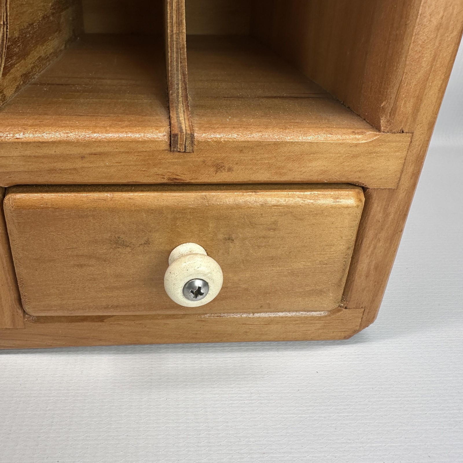 Handmade Wood Desktop Organizer Mail Sorter 6 Slot 2 Drawer Natural Wood Finish