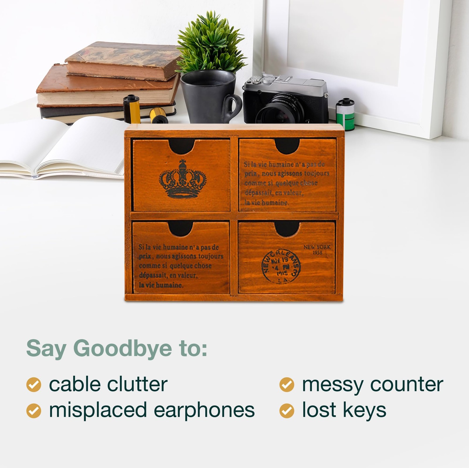 4-Drawer 4.5 inches (D) x 10 (W) x 7.8 (H), Mahogany Wood