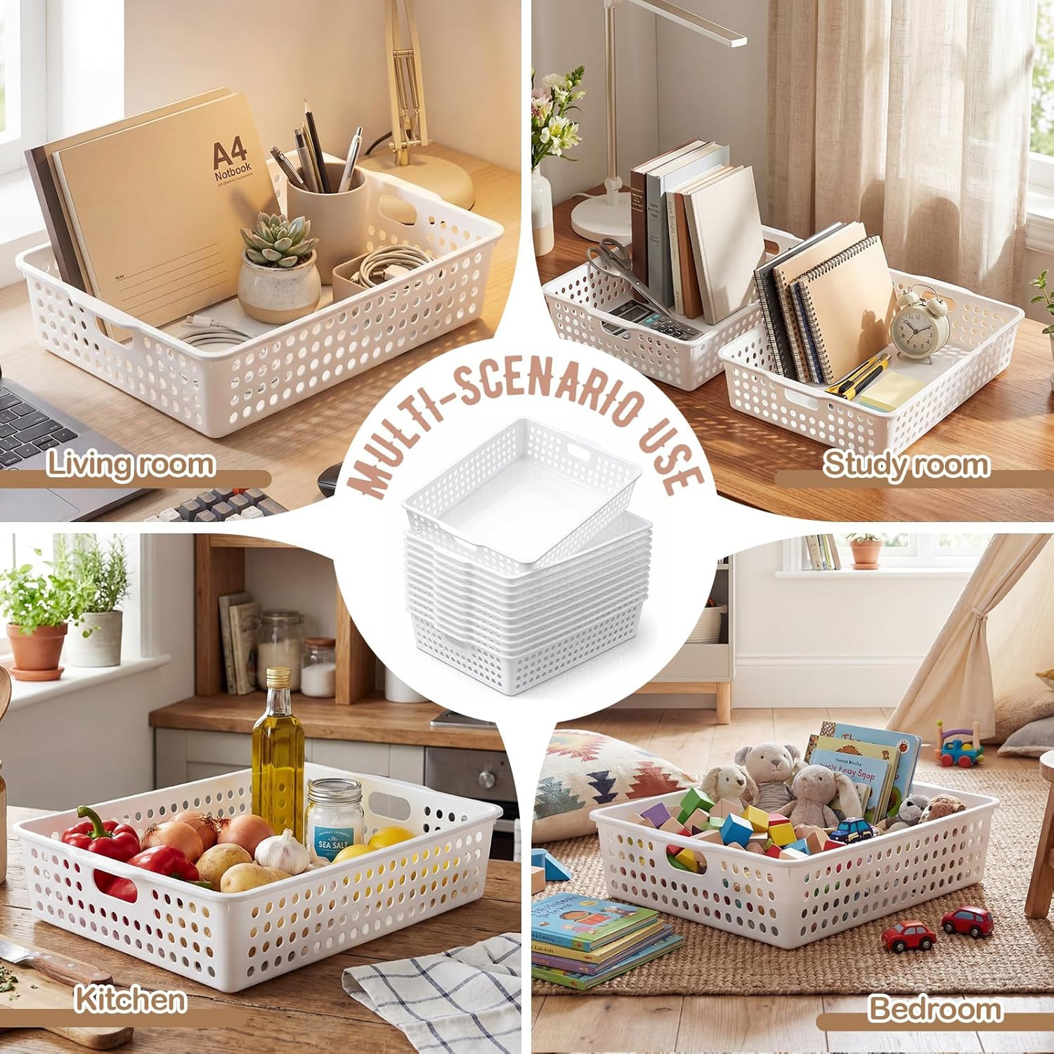6 Pack Classroom Storage Baskets with Handle 14”X10” Paper Tray Holds A4 Turn
