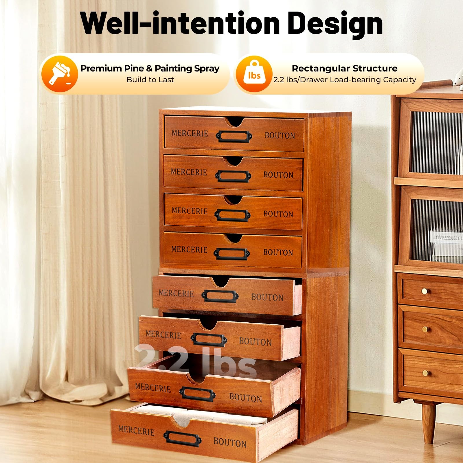 Josbuynls 16 Drawer Wooden Storage Box, 4Pcs 4-Slot Vintage Brown, Wood