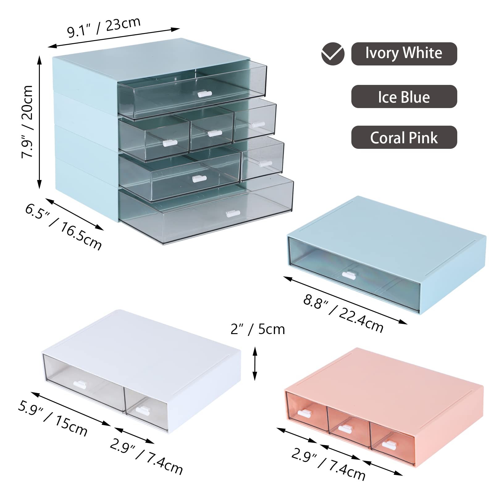 OSteed Desk Craft 4 Flat Layers & 7 Drawers, 4 & 7 White