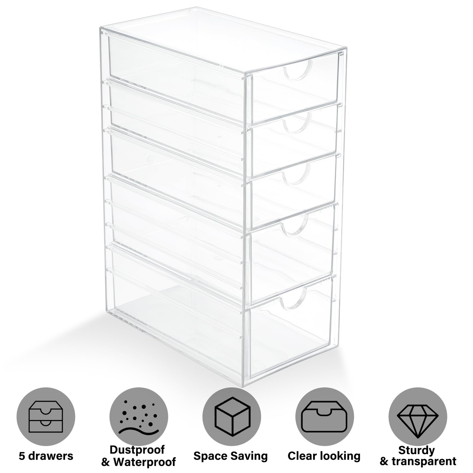 Prsildan Acrylic Drawer Makeup Organizer 10″H x 4.2″W x 6.9″D, Transparent