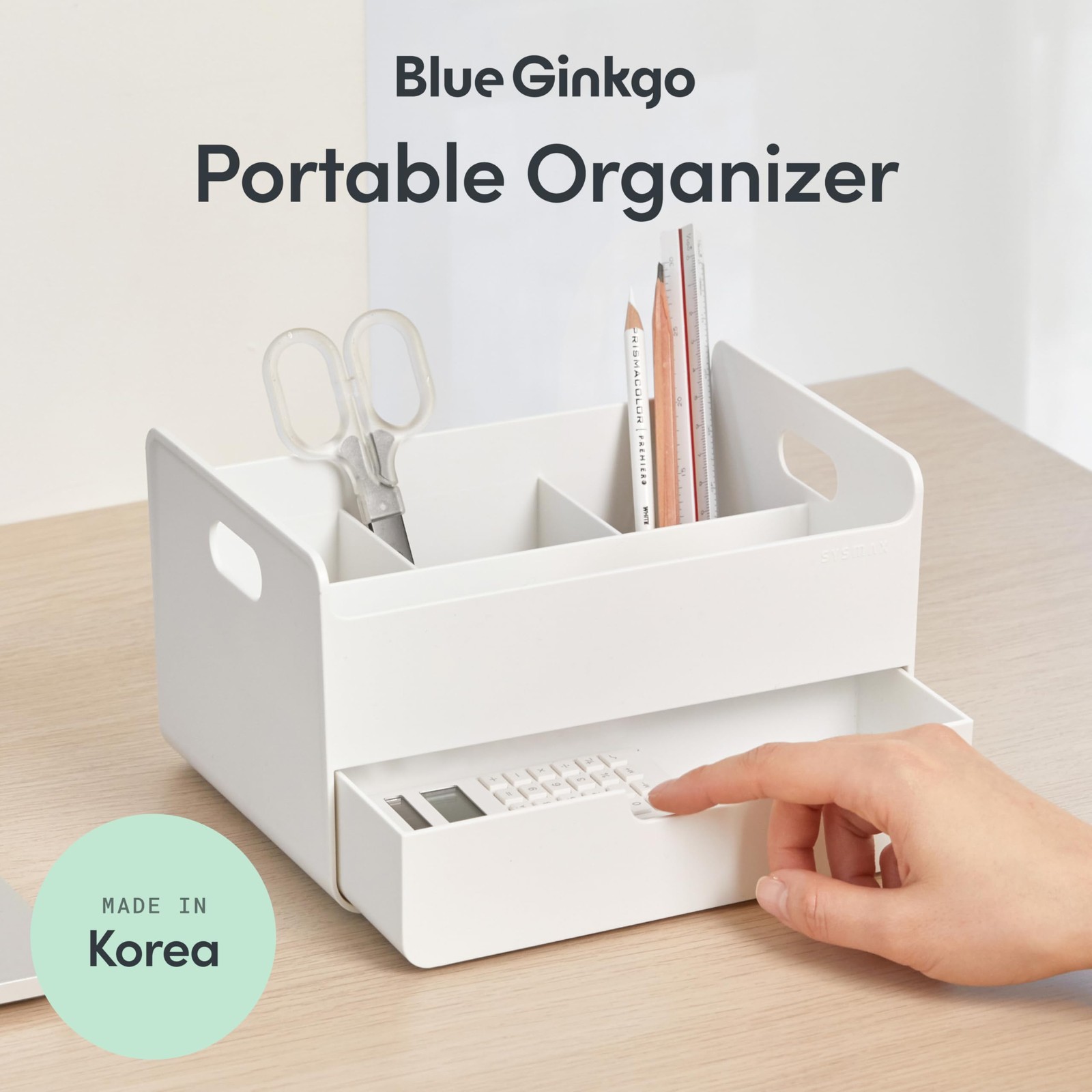 BLUE GINKGO Portable Desk Organizer – Compact 3 Compartment, Portable, WHITE