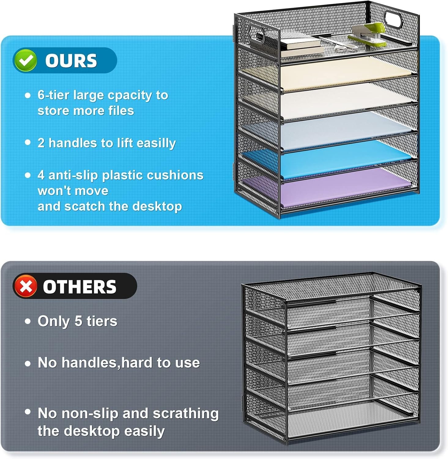 Lightweight 6-Tier Office Paper Sorter with Portable Handle – Easy Assembly