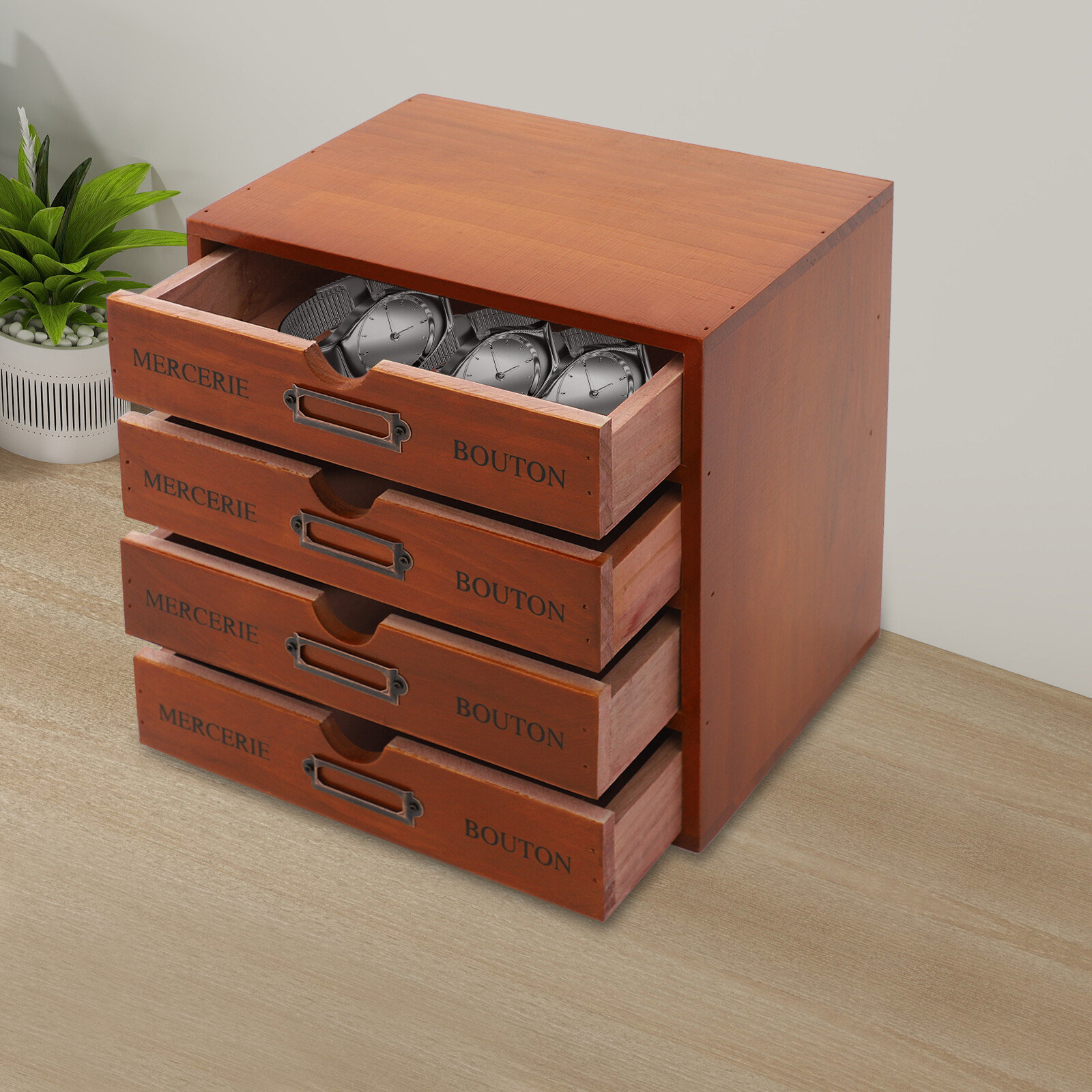 Desk Organizer with 4 Drawers, Vintage Wooden Storage Box Drawer Organizer NEW