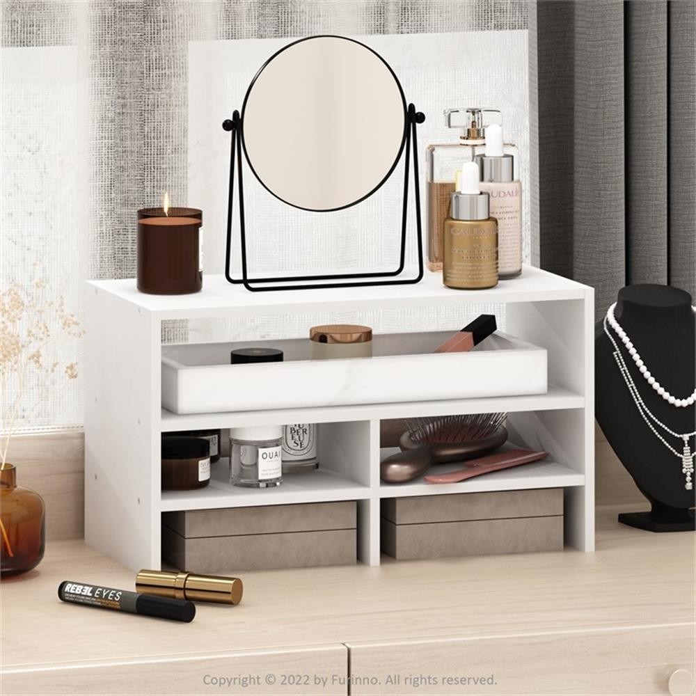 Pemberly Row Desk Top Organizing Shelf Bookcase with Compartments in White