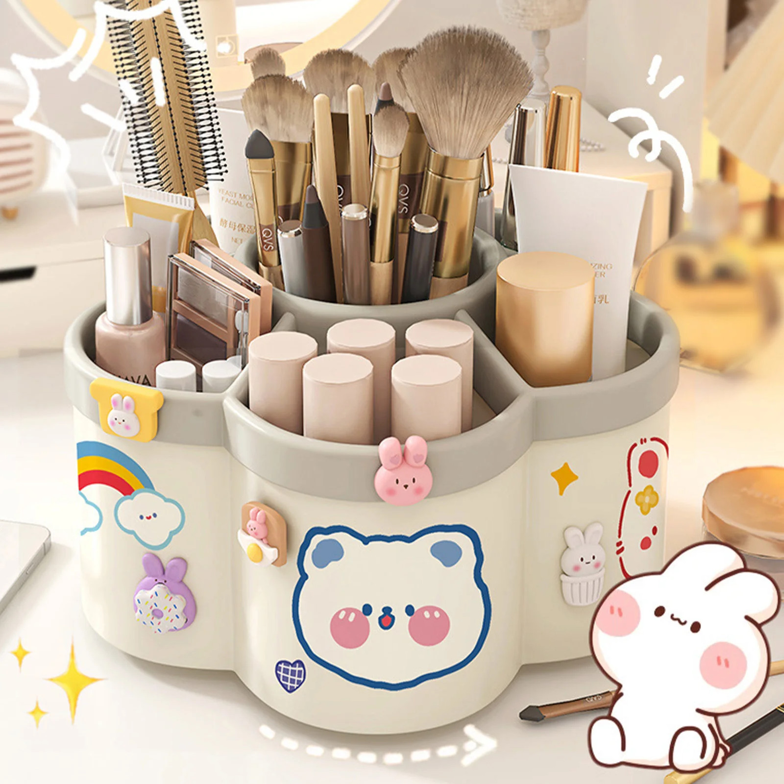 Rotating Pen Holder Desk Organizer Large Capacity Storage Box Cosmetic Brush