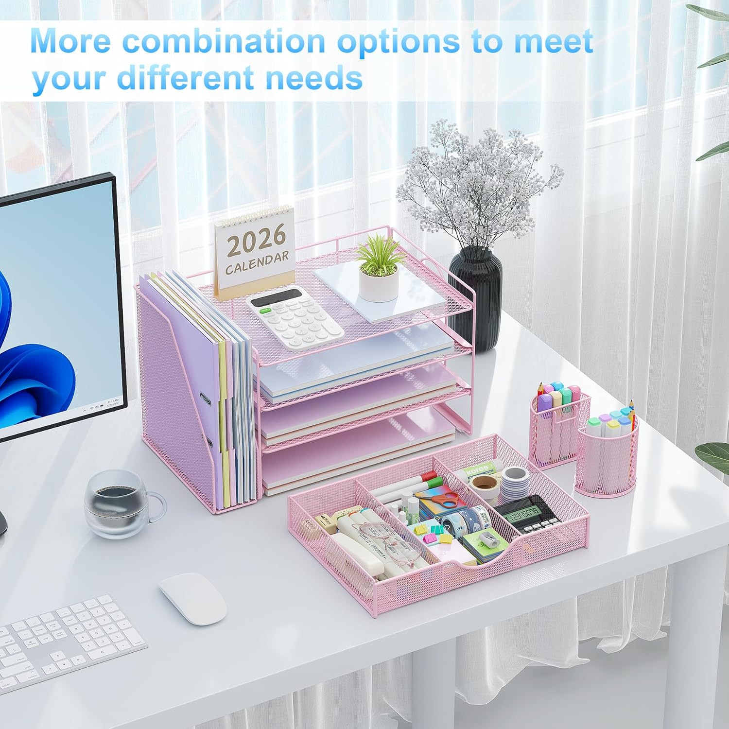 Desk Organizers and Accessories with File Holder, 4-Tier Desk Accessories & Work