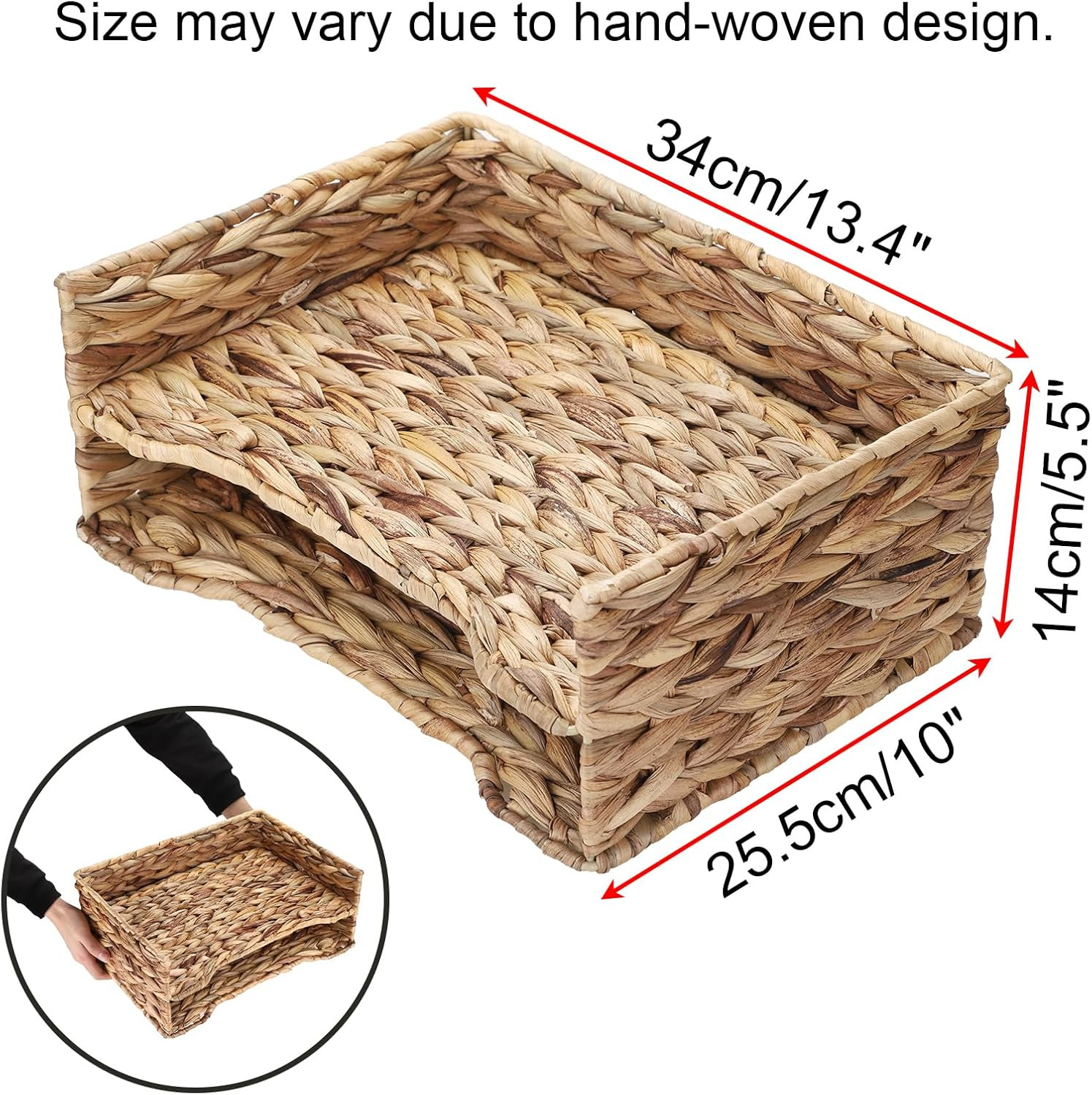 2 Tier Water Hyacinth Letter File Storage Basket, Woven Paper Organizer A4 File