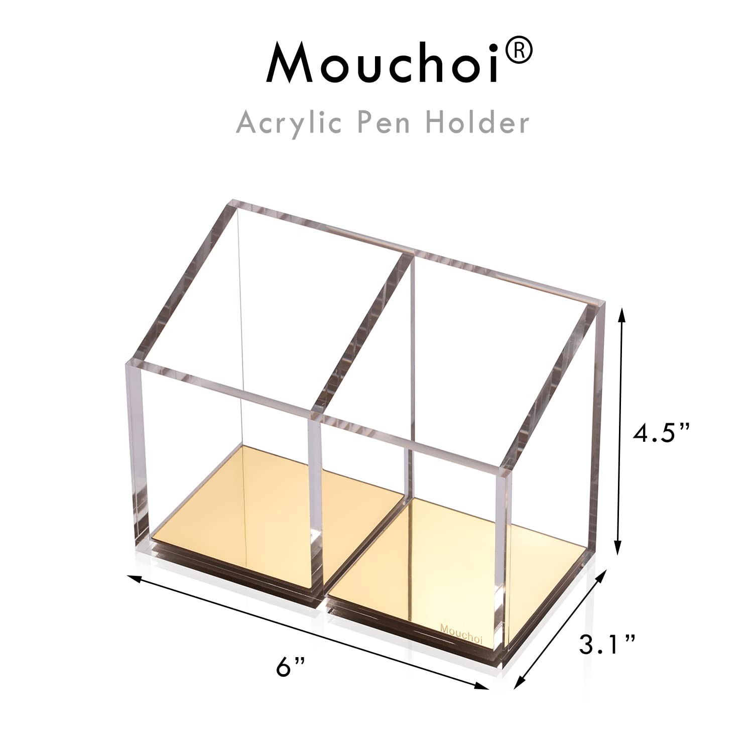 Modern Acrylic Pen Holder with 2 Compartments Gold Base, Multifunctional Penc.