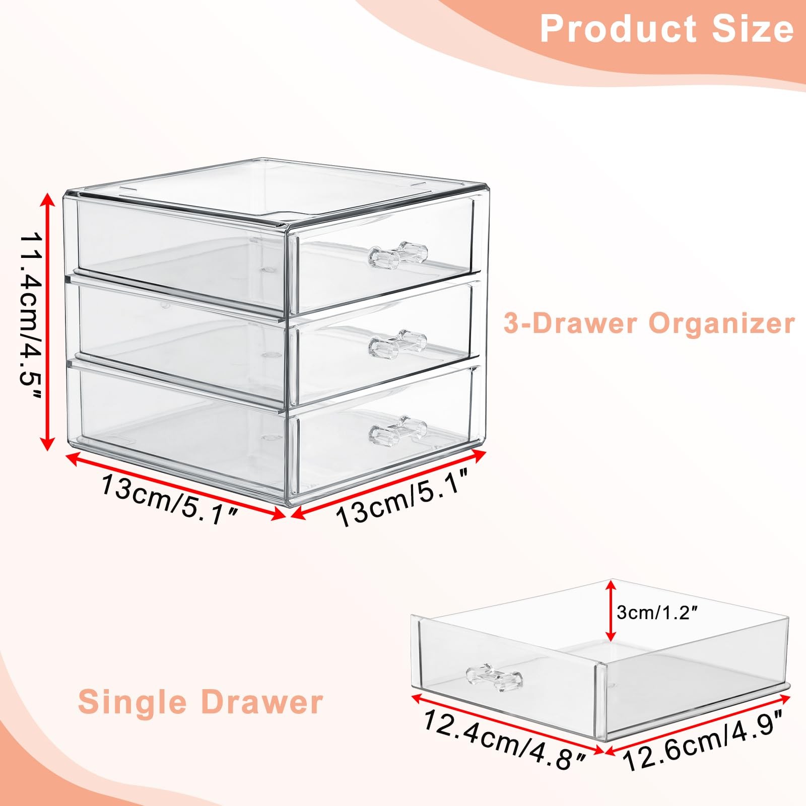 BTSKY Clear Acrylic Storage Organizer with Drawers, 3-layer, Transparent