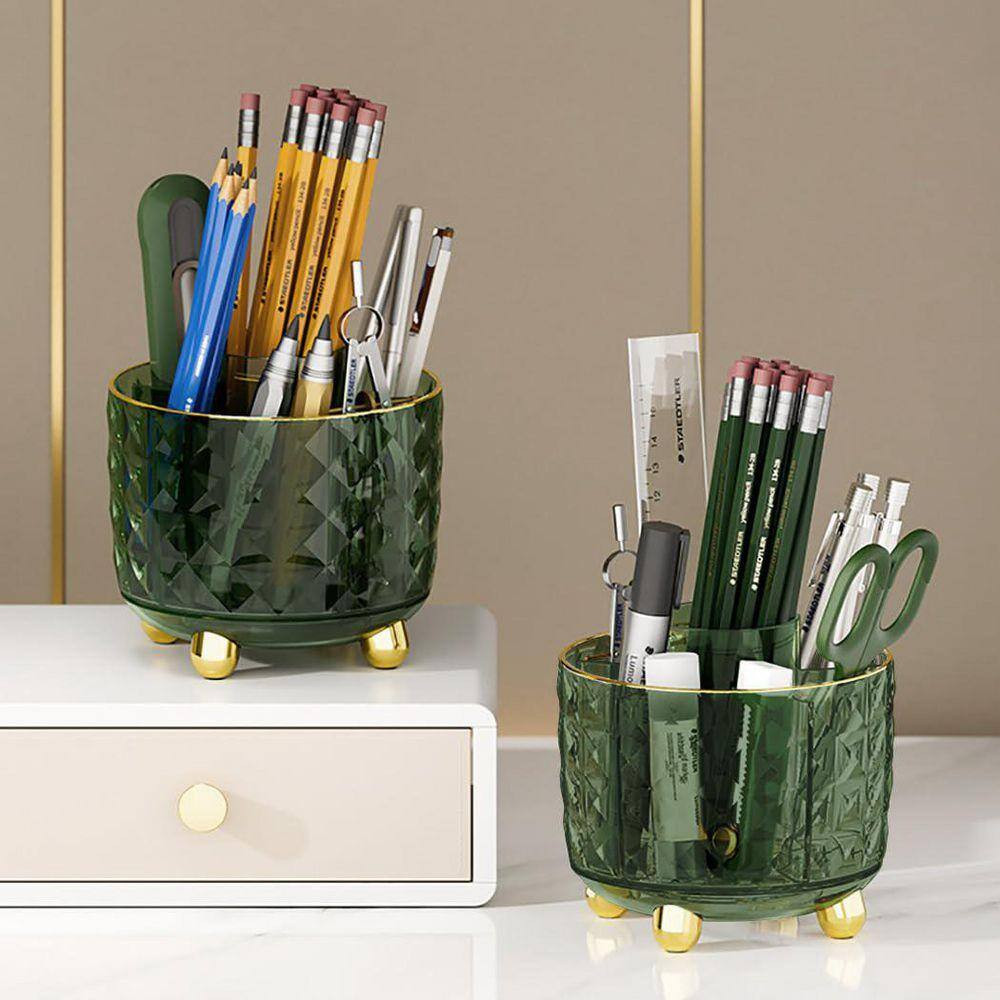 6-Slot Dark Green Rotating Pen Holder for Desk, Smooth 360° Spinning Pencil Orga