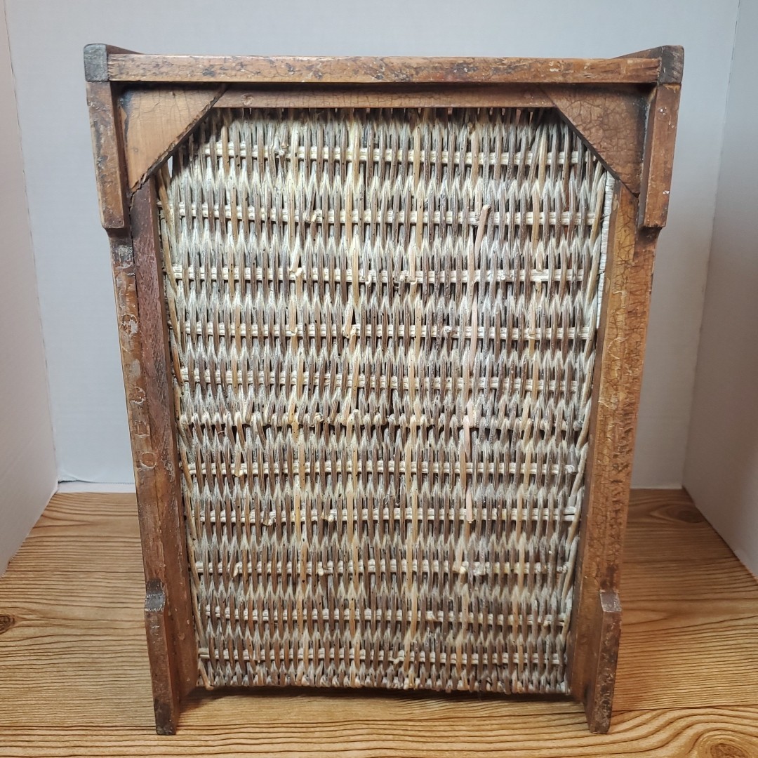 VTG 2 Tier Wood Rattan Wicker Paper Holder Letter Tray Office Desk Organizer
