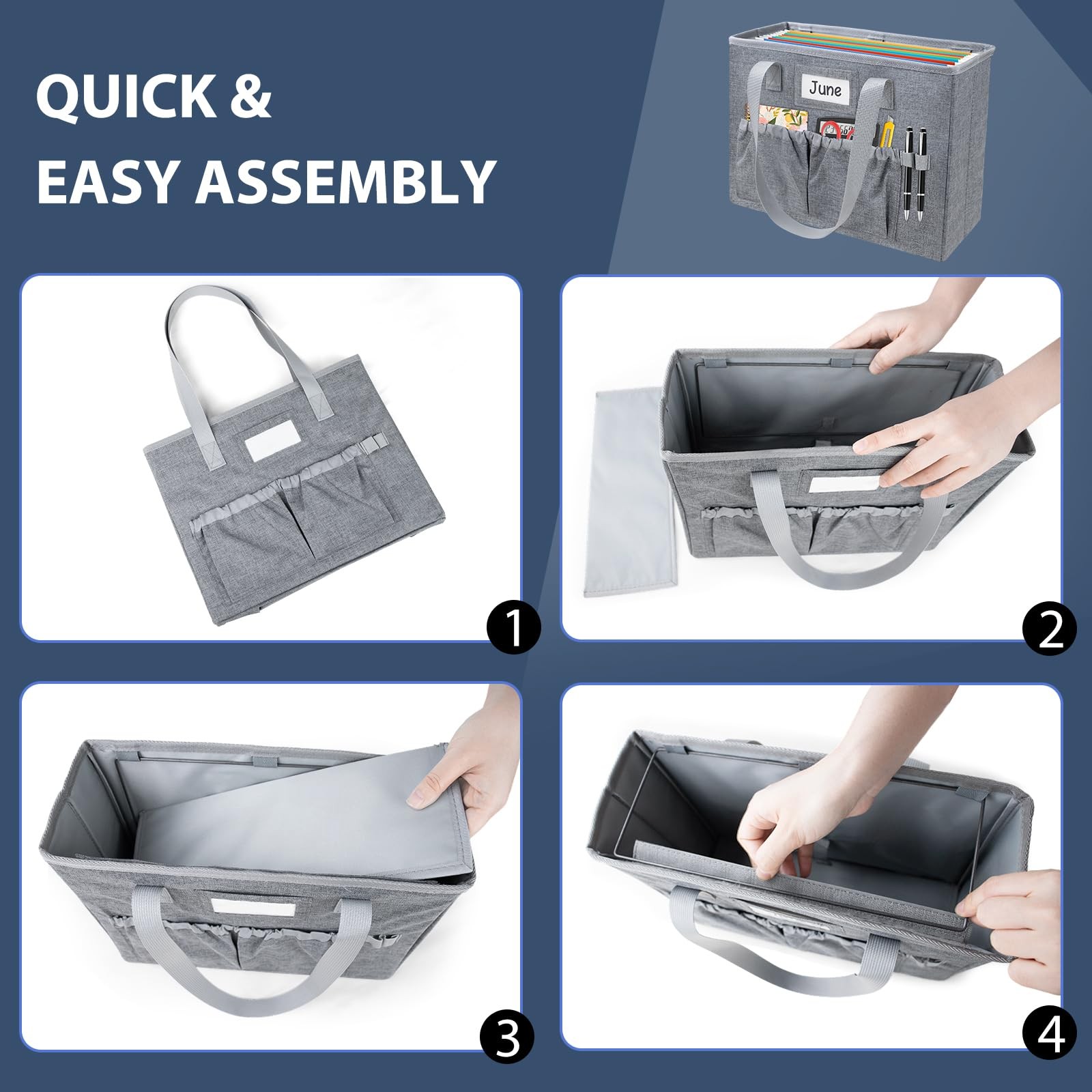abcxgood Desktop File Organizer Box,Collapsible Hanging Filing Box,Home Grey