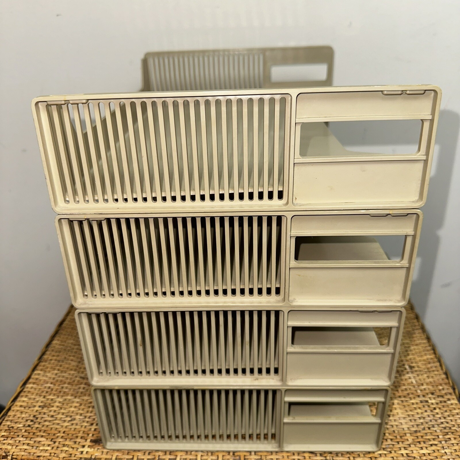 Vintage 1968 Eldon Office Products Stackable Desk Letter Paper Tray 4 Tier Tan