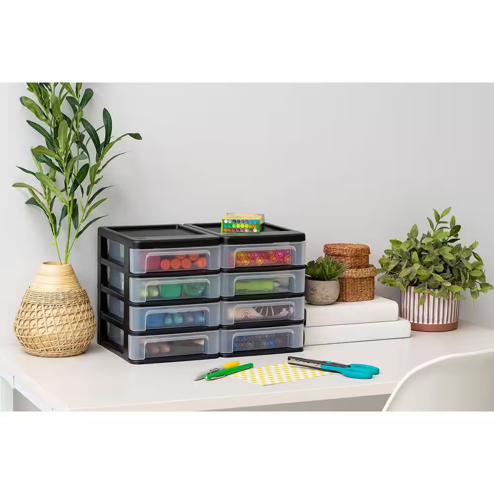 4 Drawer Compact Desktop System in Black (2-Pack)