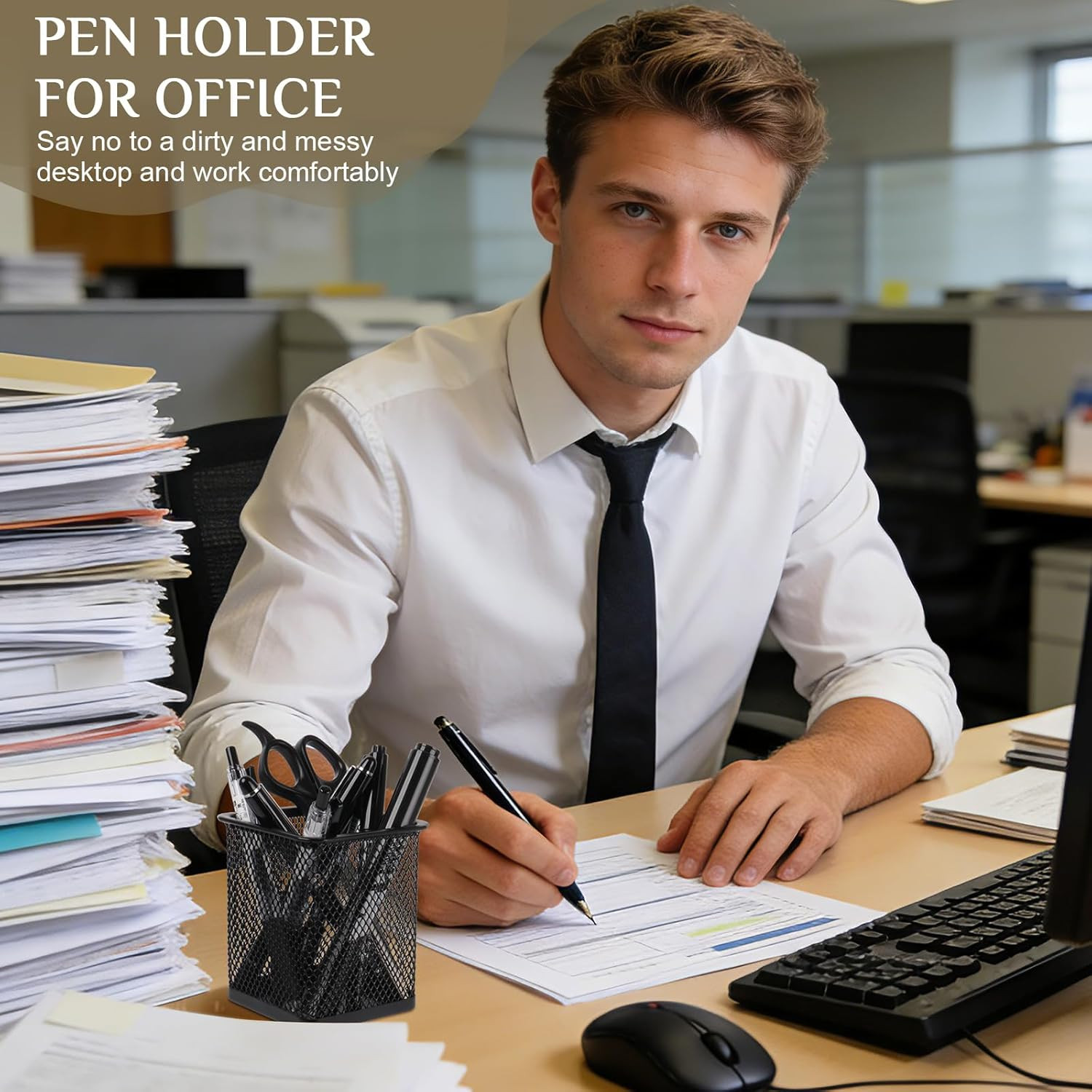 2 Pack Square Metal Pen Holder for Desk, 3.15 X 3.74 in Pen Cups, Pencil Holder