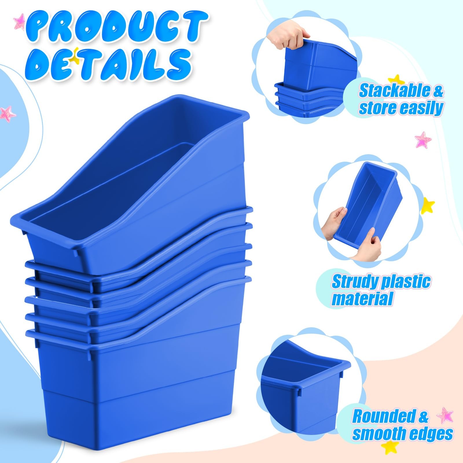 6 Packs Book Bins for Classroom Plastic Book Binder Holders Vertical Organize…