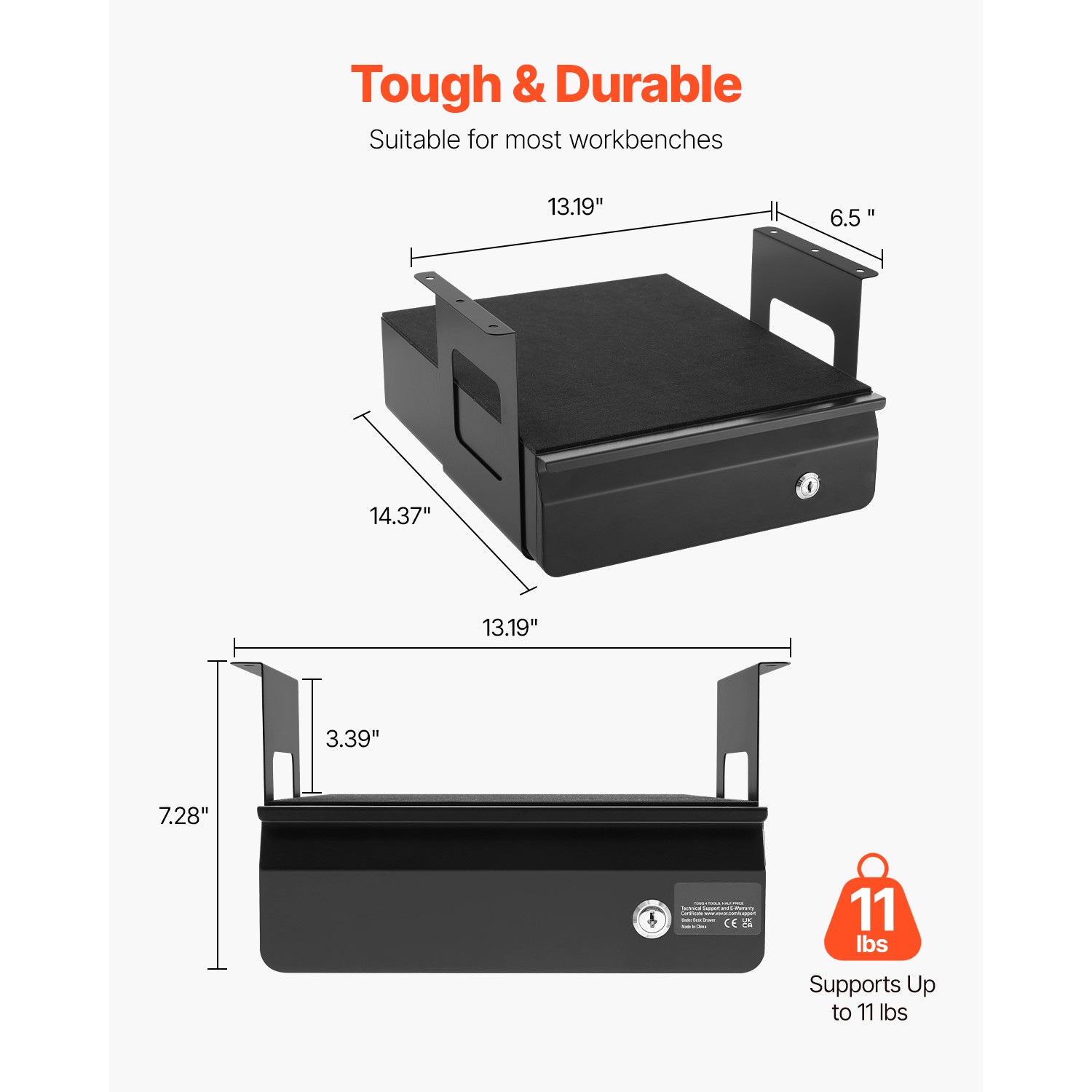 Uimoso 13 in Lockable Slide-Out Under Desk Drawer for Office and Home Use