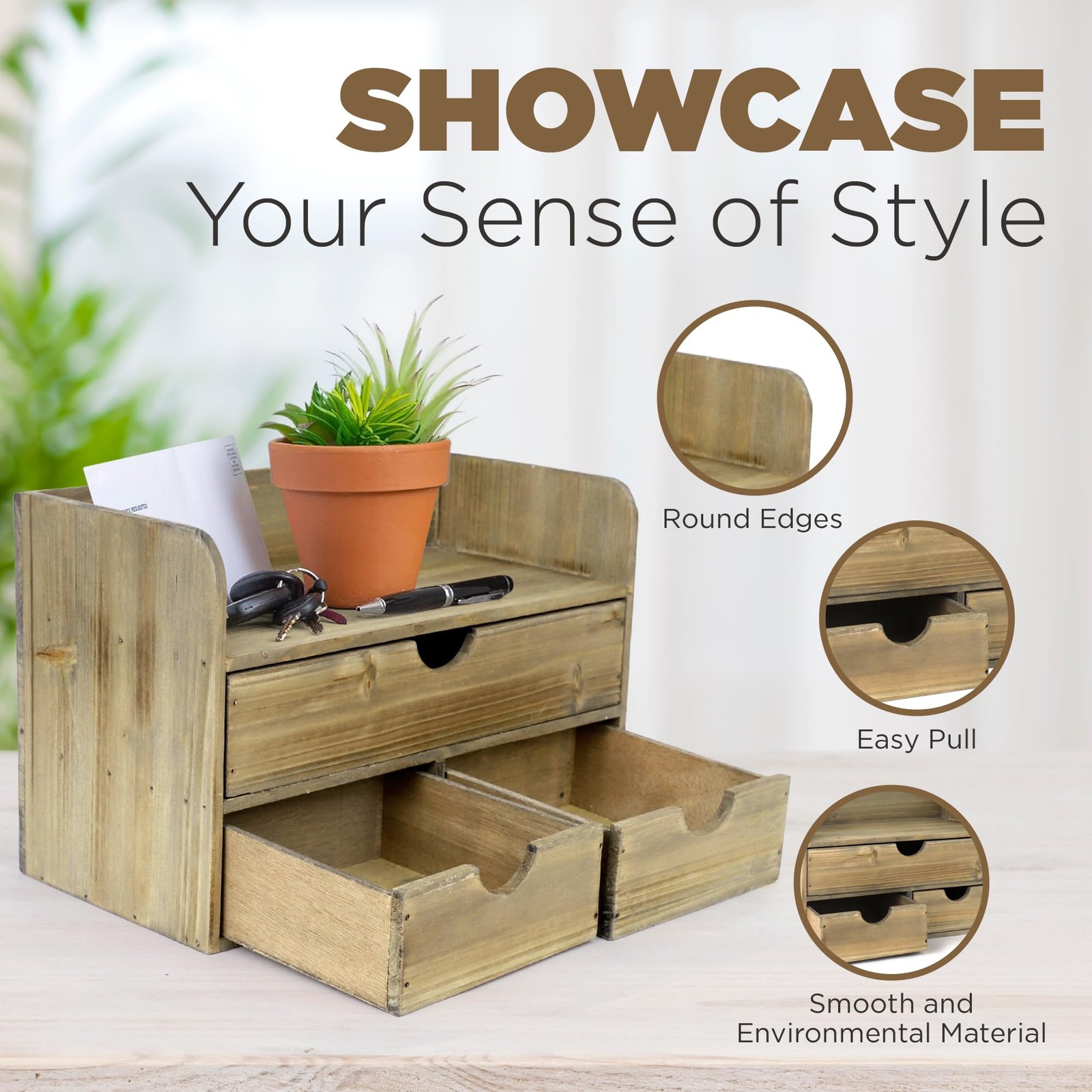 Besti Wooden Office Desk Organizer – Organizing Tool for Rustic Burnt