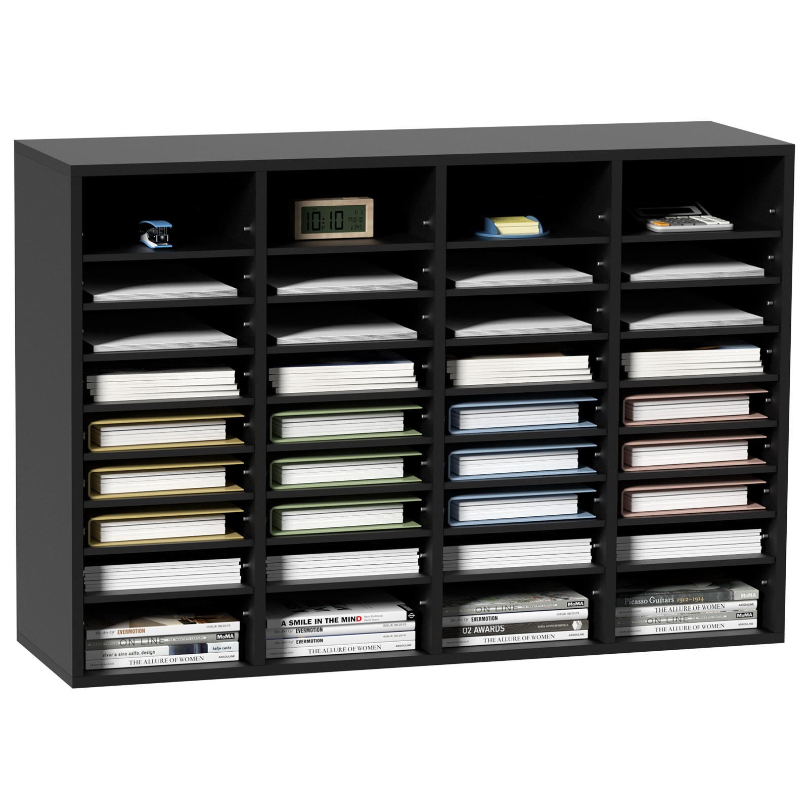 Wood Literature Organizer Adjustable File Mail Sorter 36 Compartments Desktop