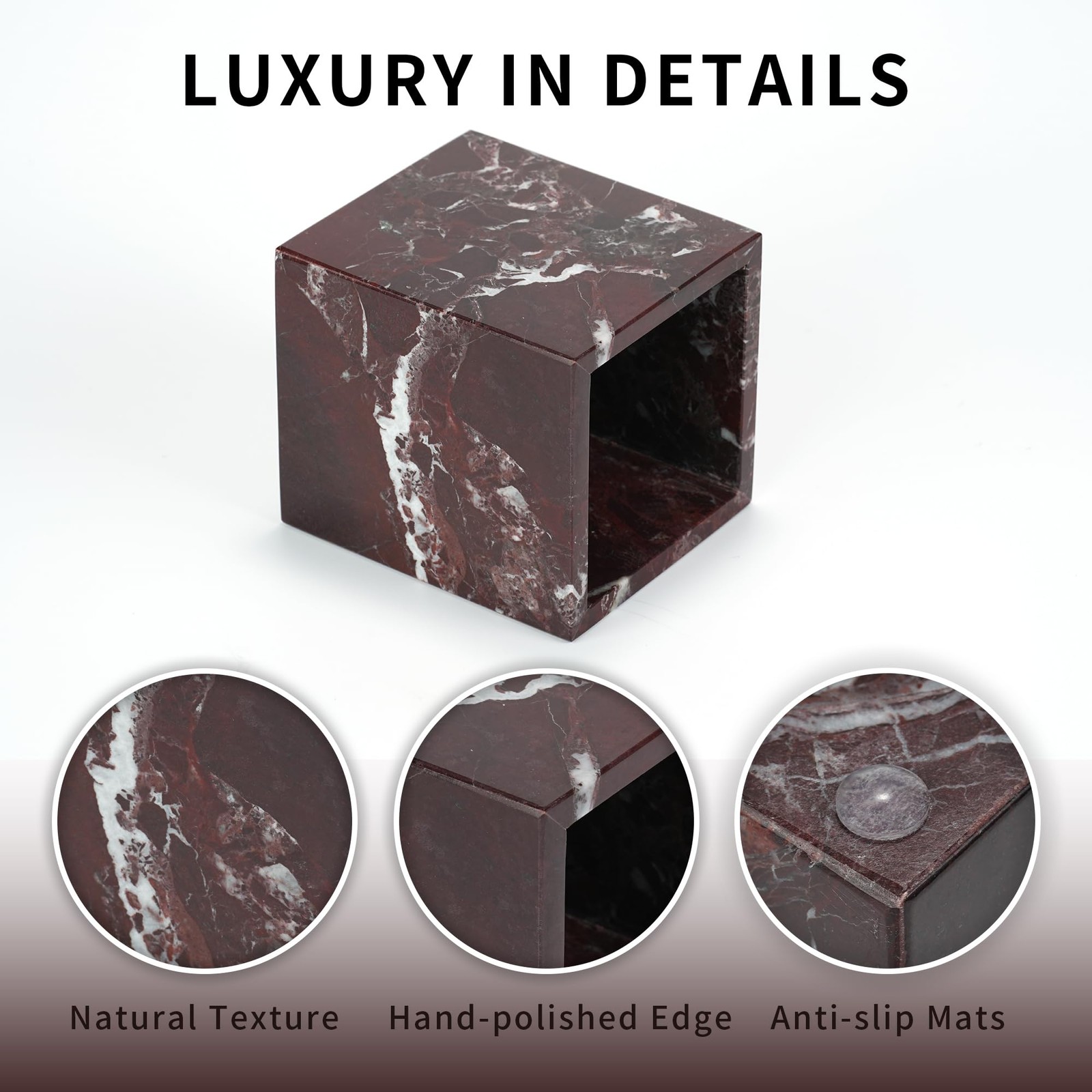 LWALMS Marble Makeup Brush Holder – Viola Red Candle Square-Rosso Levanto