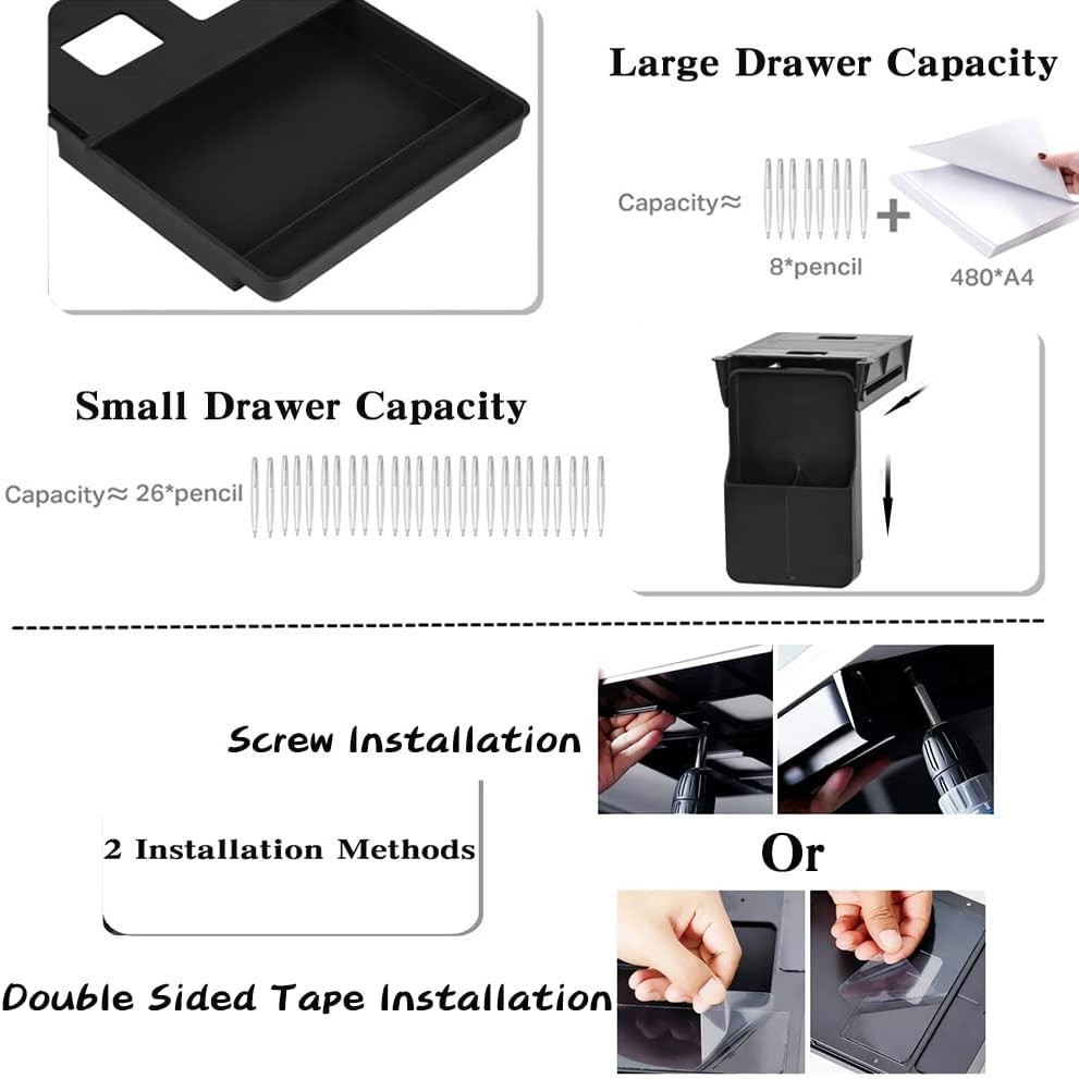 Under Desk Drawer Organizer Set – 2 Pack: Large & Small, Black Storage Solution