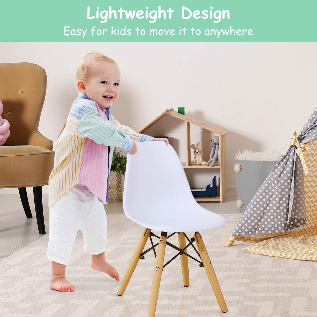 Kids Table and Chair Set, 5 PCS Mid- Modern Style Kids Desk