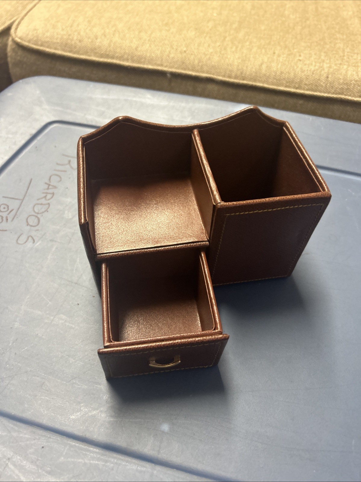 Brown Leather Desk Organizer