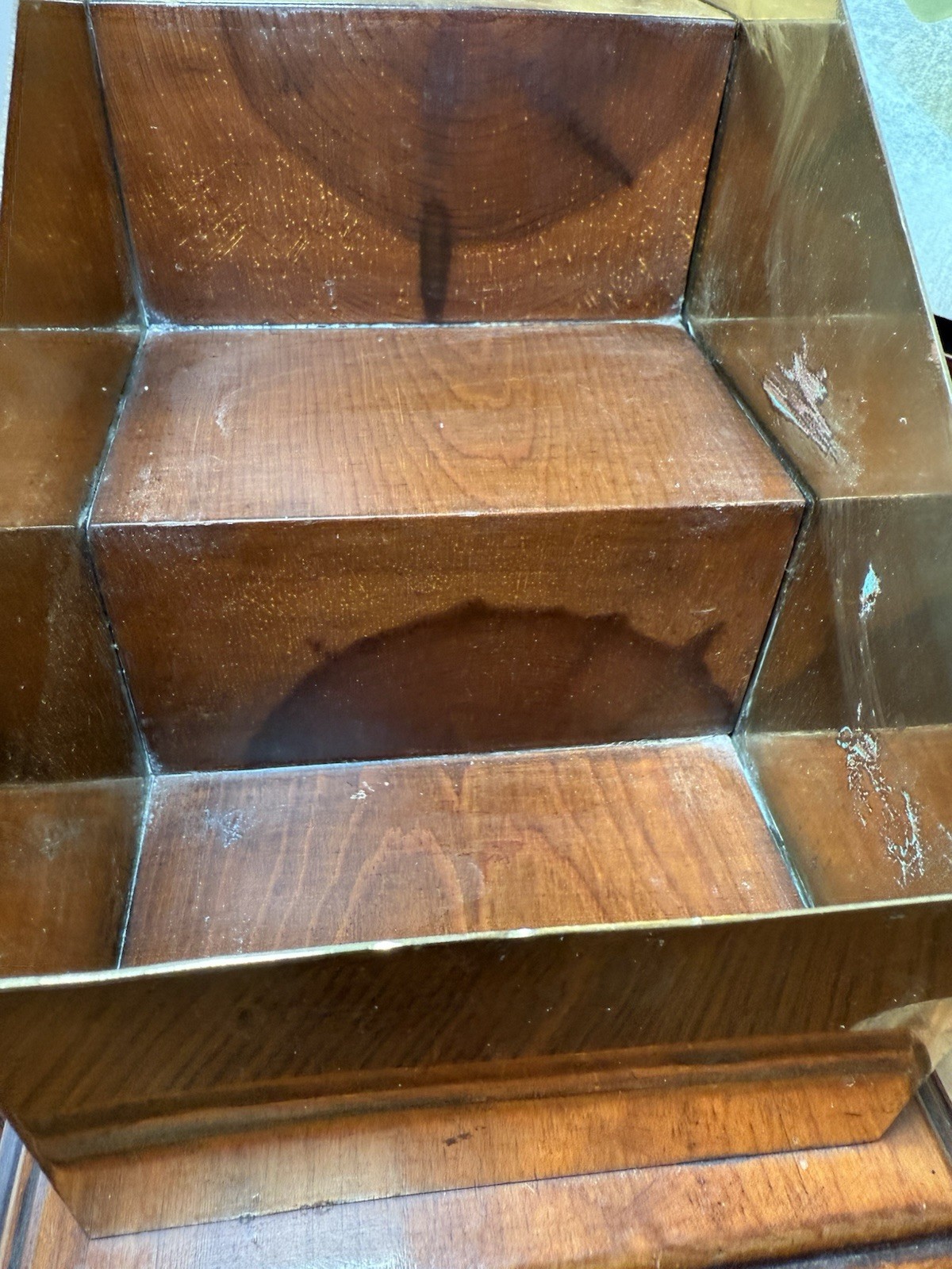 Vintage Brass & Wood Desk Organizer Display Mid-Century Office Decor Heavy