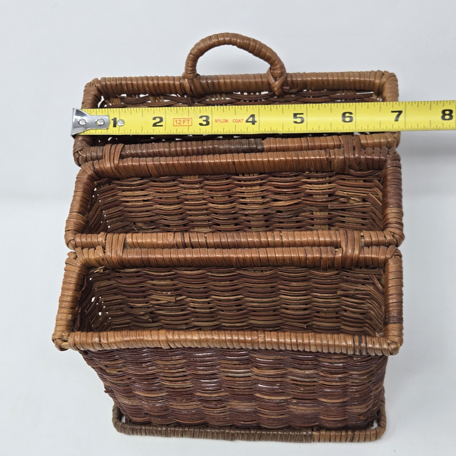 VTG Bamboo Wicker Rattan Desk Accessory Square Letter Holder 3 Compartment Hang