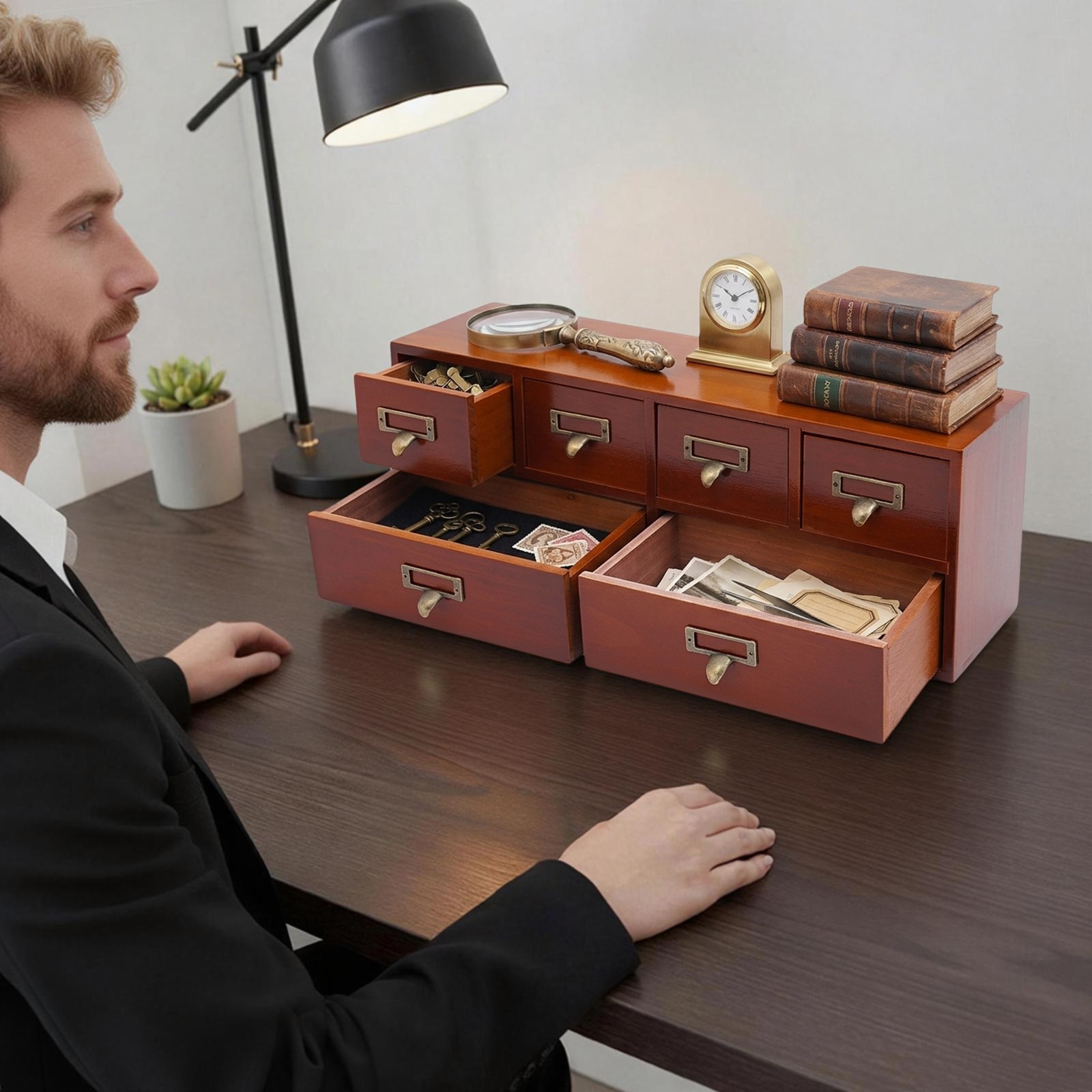 Retro Style Desktop Organizing Cabinet with 6 Drawers Desk Organizer Storage