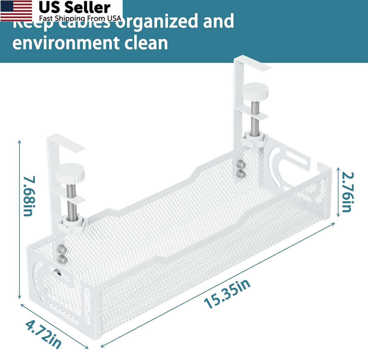 Under Desk Cable Management Tray, No Drill Mesh 1Pack-White (15.3”)
