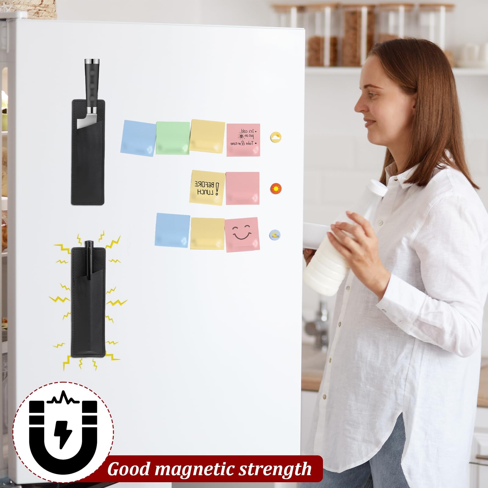 2 Pcs Leather Magnetic Pen Holder, PU Leather Magnet Pen Pouch for Fridge or …