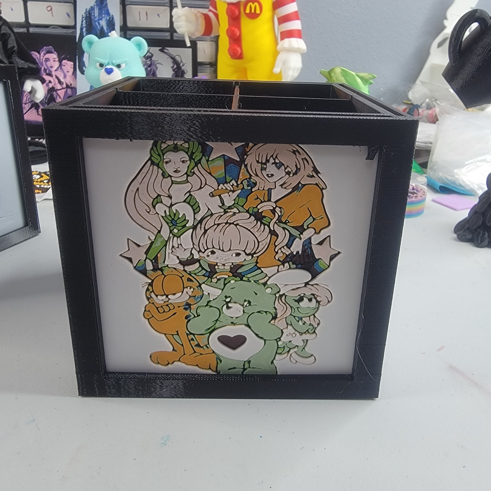 80s Retro Cartoon 3D Printed Shadow Box Organizer Cube Rainbow Pony Strawberry