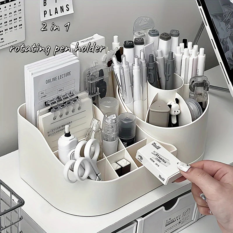 2 in 1 Rotating Desk Organizer 360 Pen Holder Large Storage Caddy