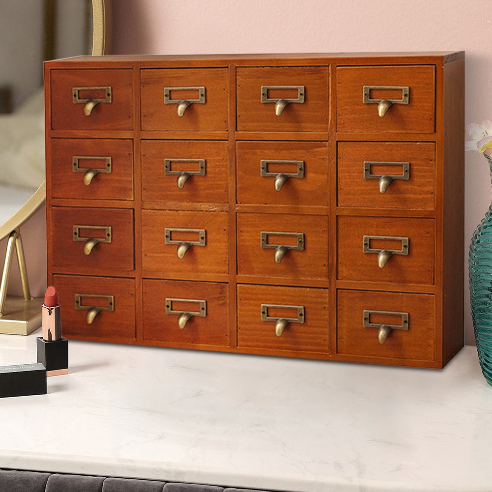 Card Catalog Cabinets Multifunction Rustic Wood Desk Drawers for Countertop