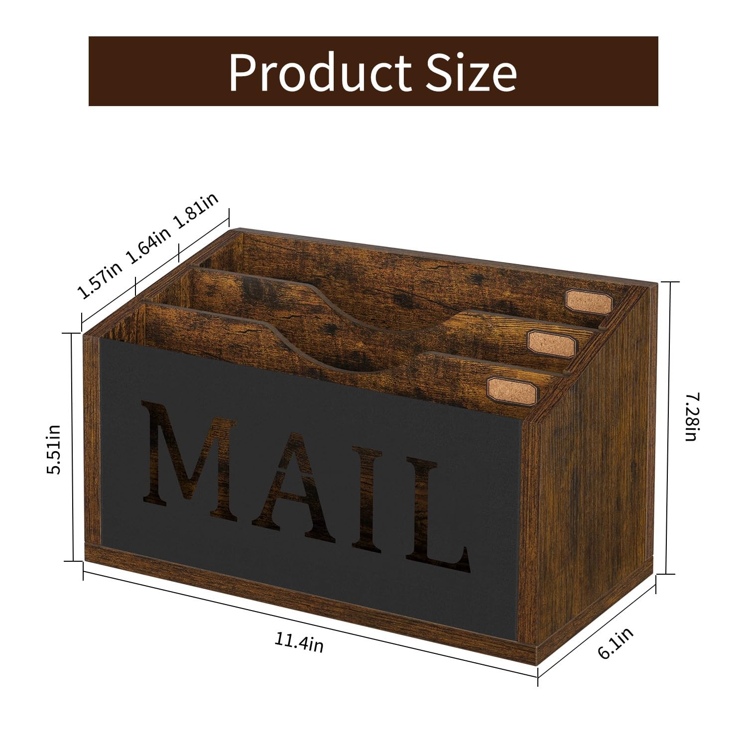 Mail Holder with 3 Compartments Countertop Sorter for Desk Wall Mounted