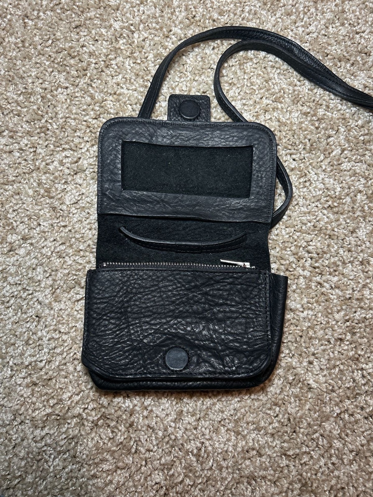 J Crew Black Leather Mini Crossbody Bag 5 ” H x 6″ W x 3.5″ D